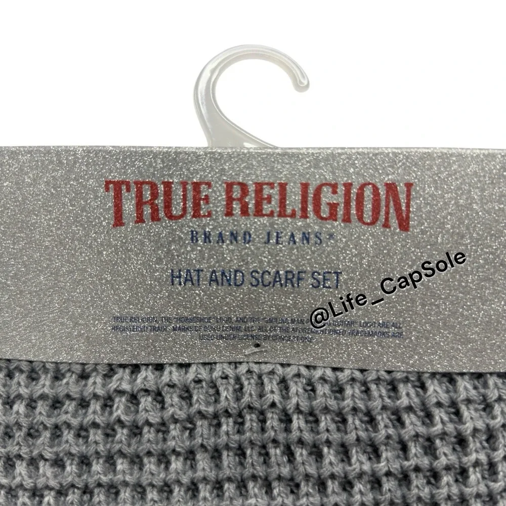 True‎ Religion Hat Scarf Set Grey Silver One Size Warm Glitter Gem Knitted NEW